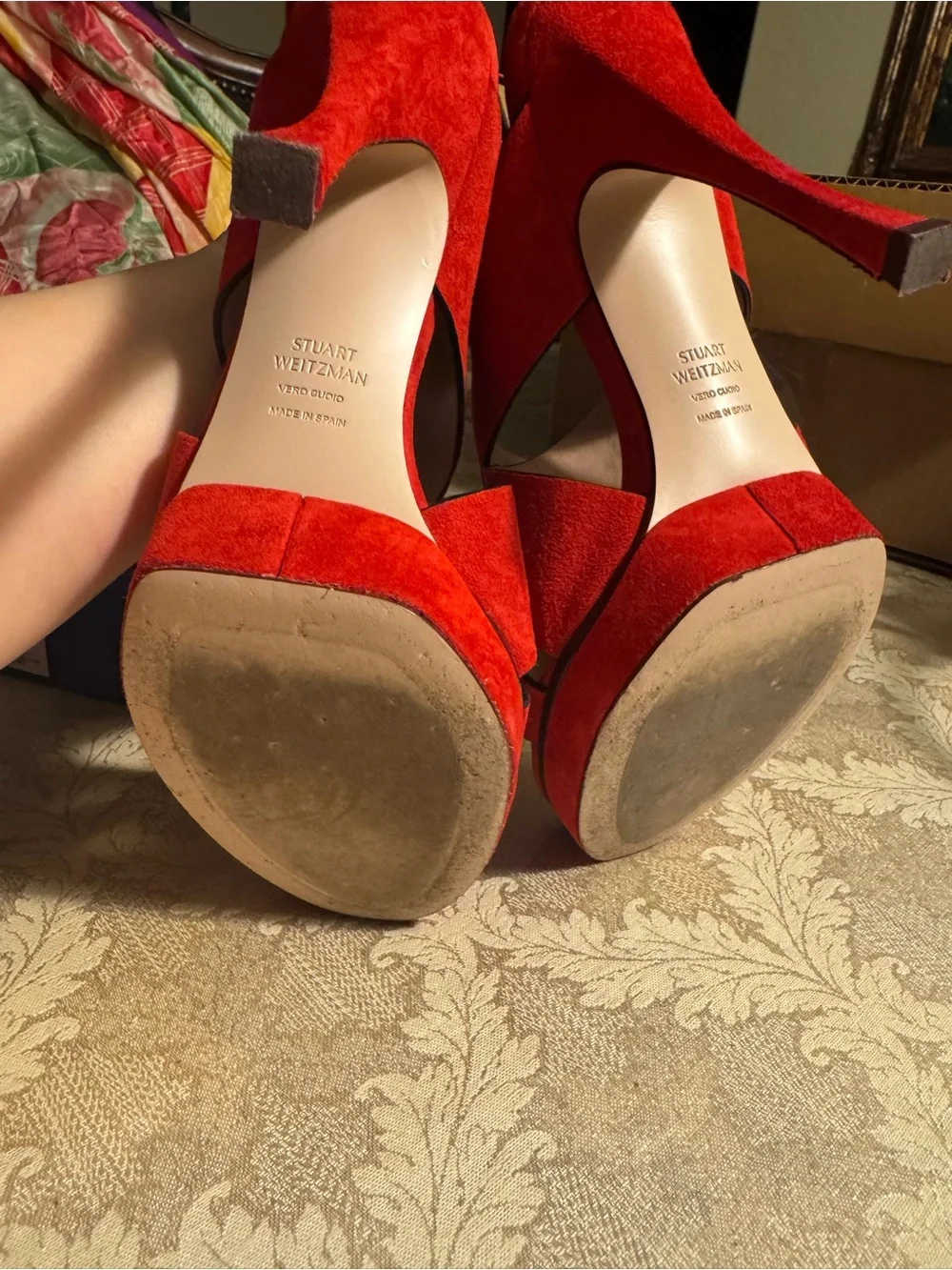Stuart Weitzman Hester Red Suede Platform Heels 8.5